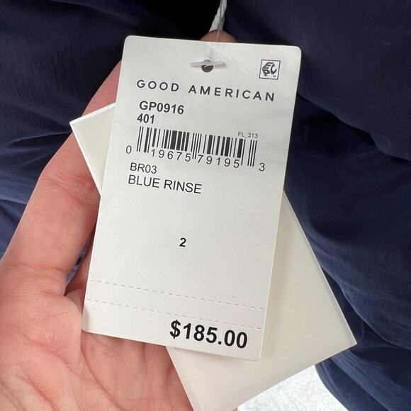 Good American Womens Iridescent Quilted Hooded Puffer Jacket in Blue Size Medium - Picture 14 of 16